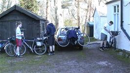 Preparing the bikes for departure at Quantock Hills Youth Hostel